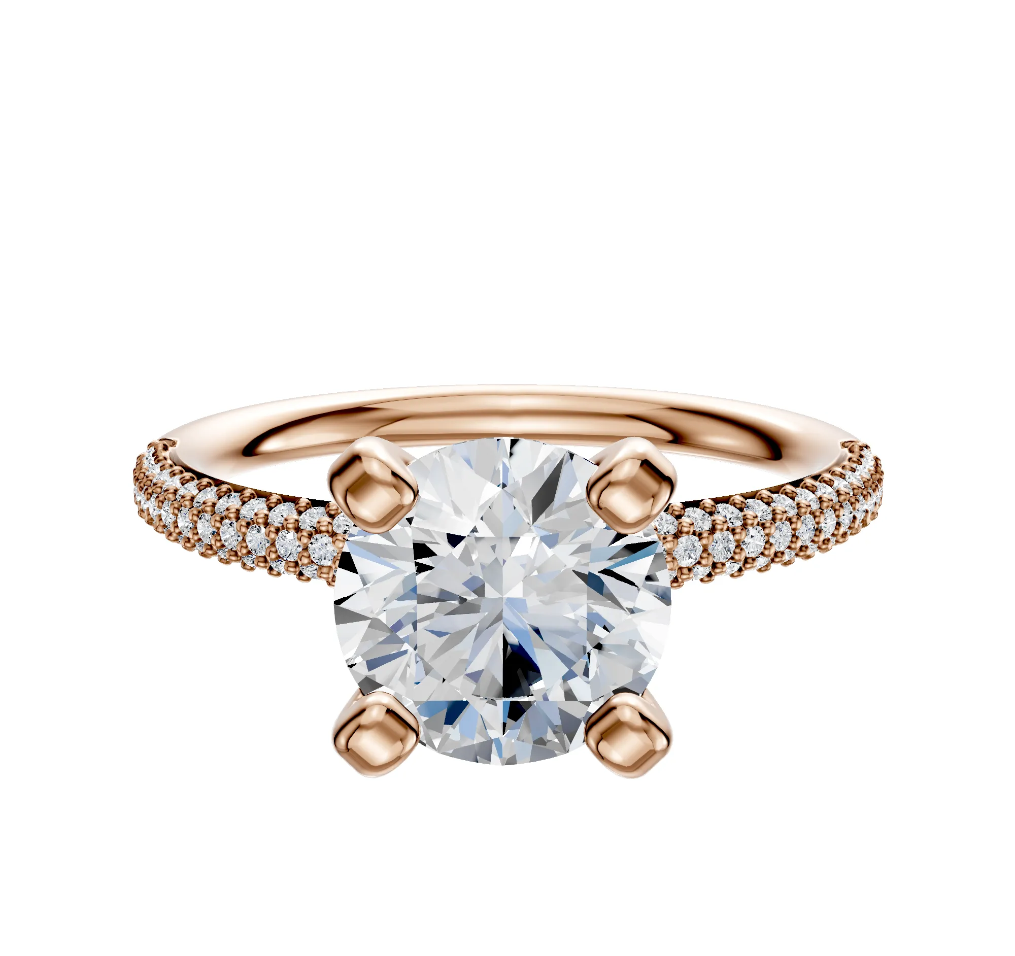 14K Rose Gold 4 Prong Classic Dome 3-Row-Pave 2.0mm Engagement Ring sold by Promise By Effy