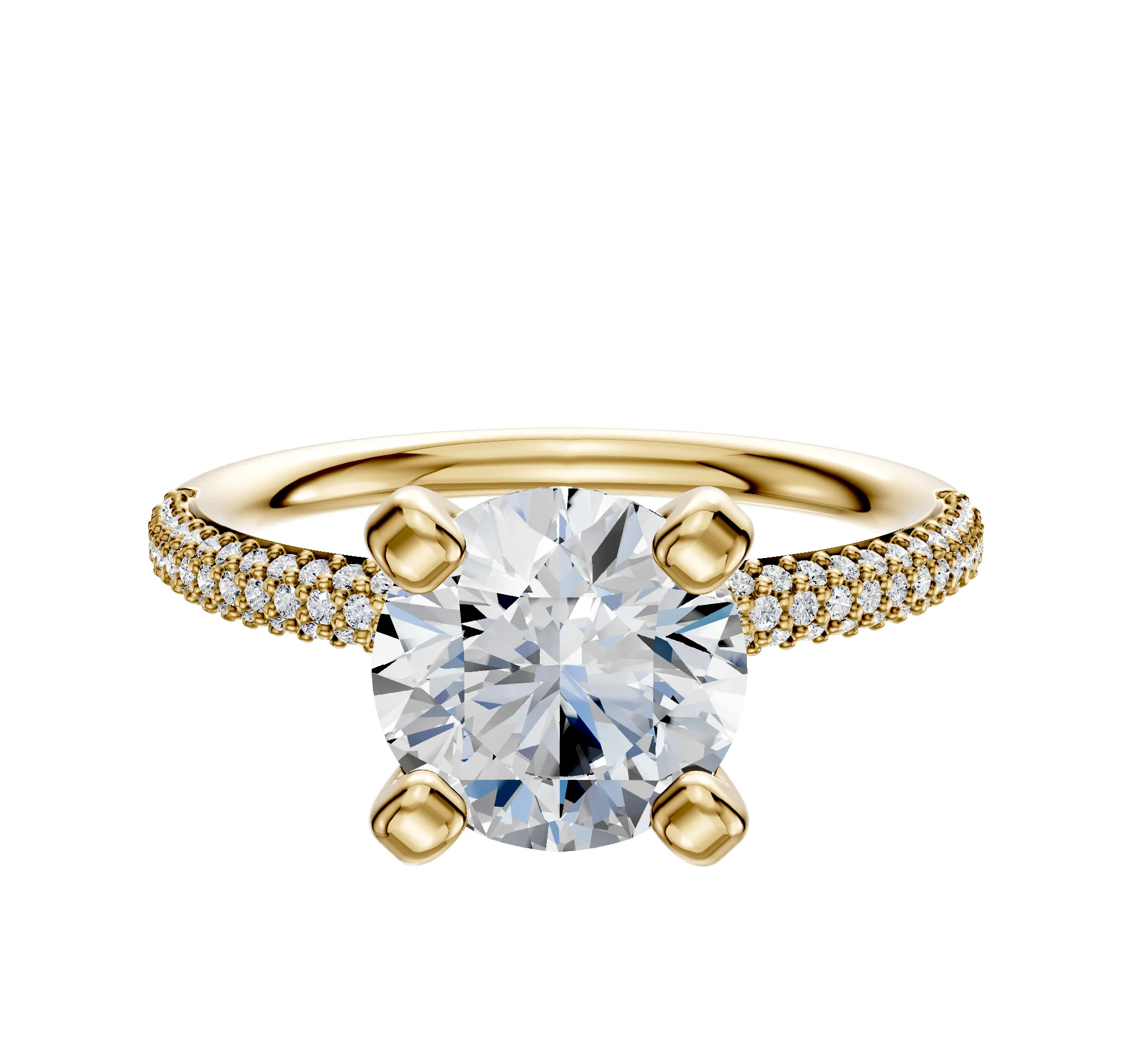 18K Yellow Gold 4 Prong Classic Dome 3-Row-Pave 2.0mm Engagement Ring sold by Promise By Effy
