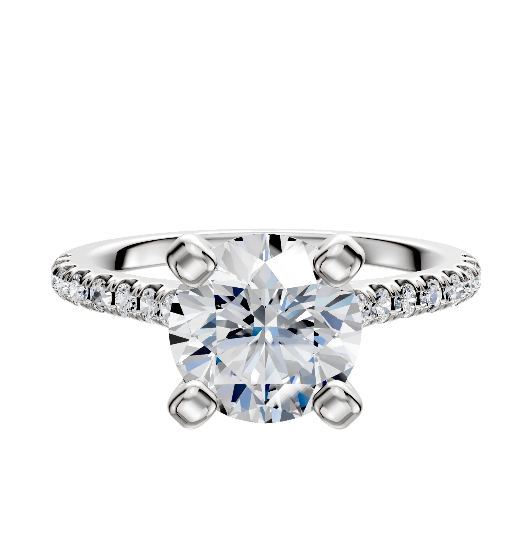 14K White Gold 4 Prong Cathedral Dome 1-Row-Pave 2.5mm Engagement Ring sold by Promise By Effy