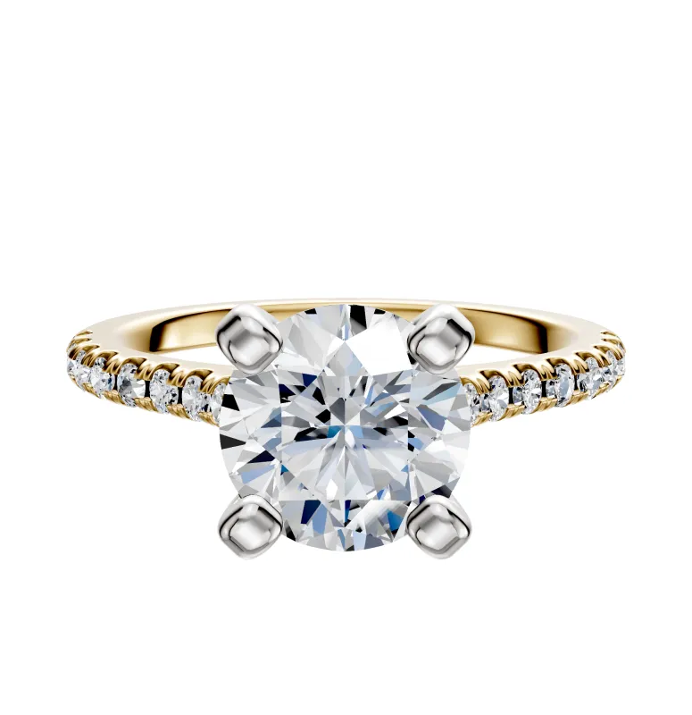 18K Two Tone 4 Prong Cathedral Dome 1-Row-Pave 2.5mm Engagement Ring sold by Promise By Effy