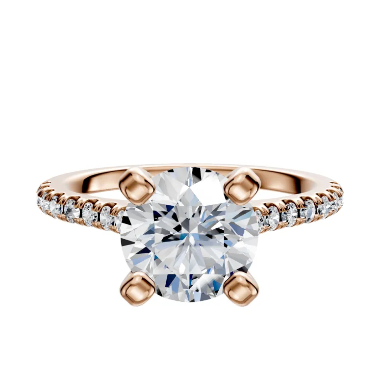 18K Rose Gold 4 Prong Cathedral Dome 1-Row-Pave 2.5mm Engagement Ring sold by Promise By Effy