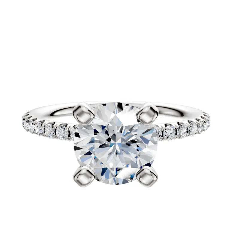 14K White Gold 4 Prong Classic Dome 1-Row-Pave 2.5mm Engagement Ring sold by Promise By Effy