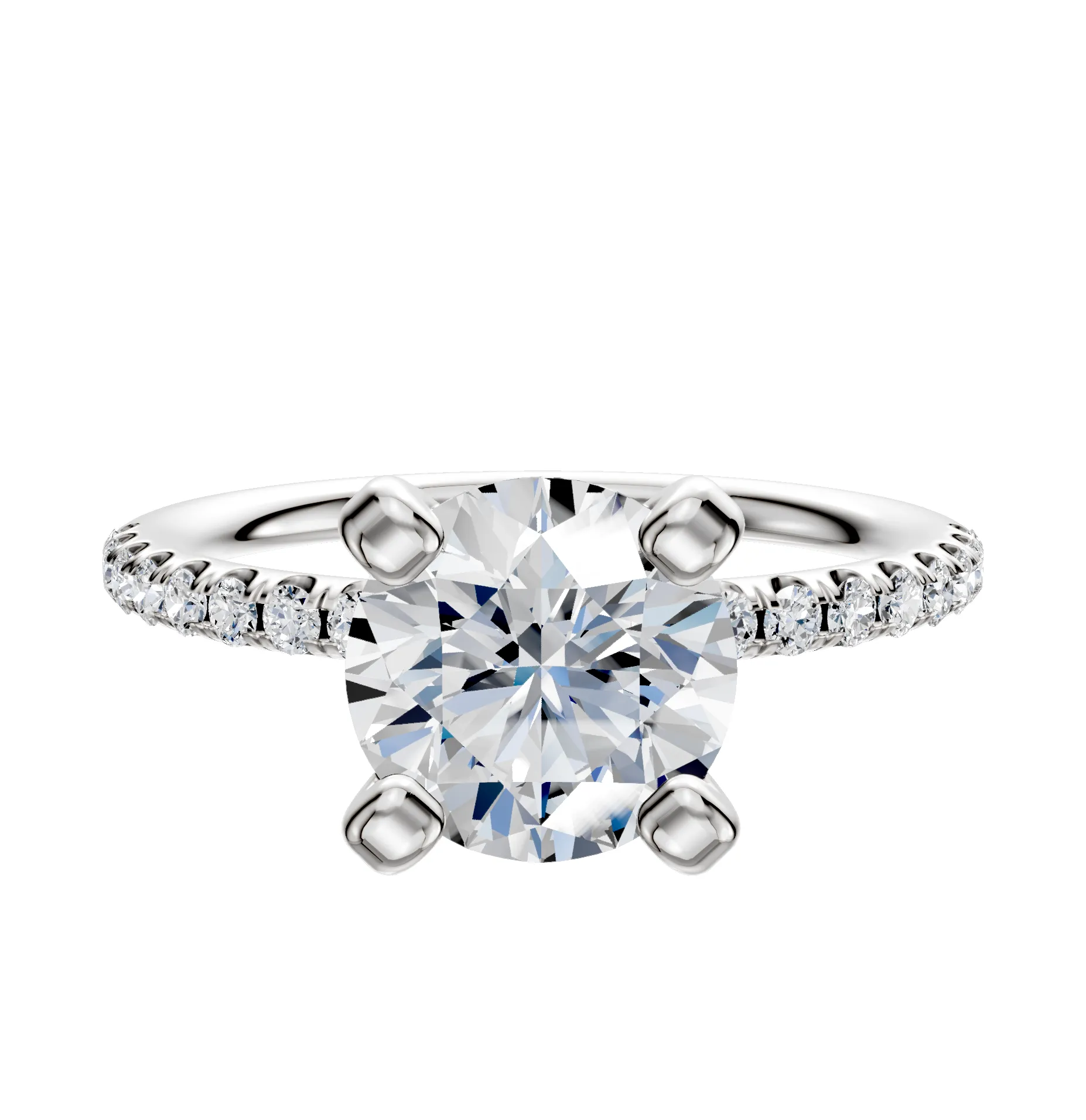 14K White Gold 4 Prong Classic Dome 1-Row-Pave 2.5mm Engagement Ring sold by Promise By Effy