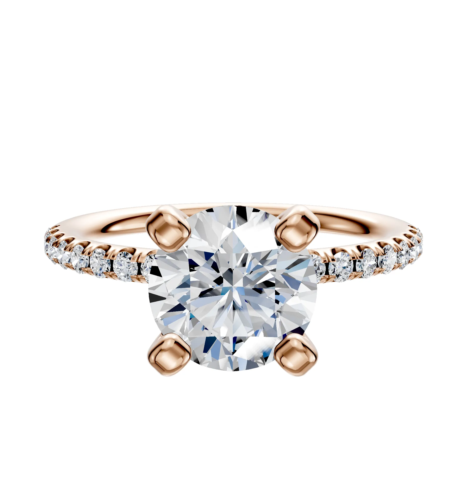 14K Rose Gold 4 Prong Classic Dome 1-Row-Pave 2.5mm Engagement Ring sold by Promise By Effy