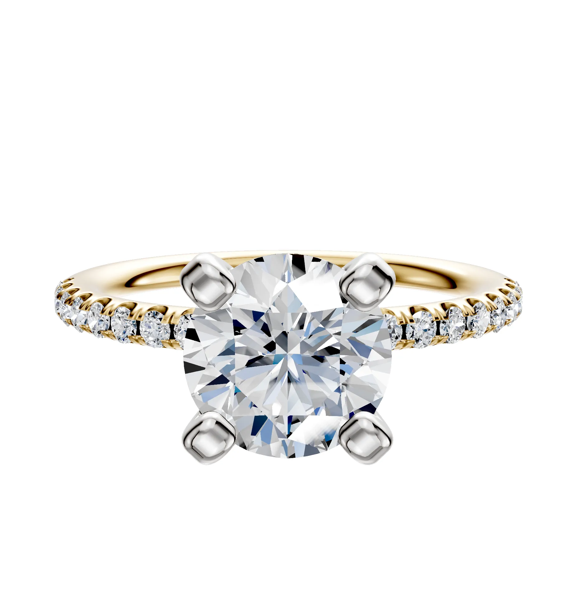 14K Two Tone 4 Prong Classic Dome 1-Row-Pave 2.5mm Engagement Ring sold by Promise By Effy