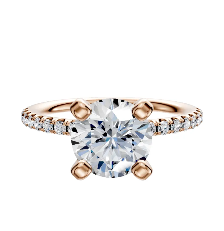 18K Rose Gold 4 Prong Classic Dome 1-Row-Pave 2.5mm Engagement Ring sold by Promise By Effy