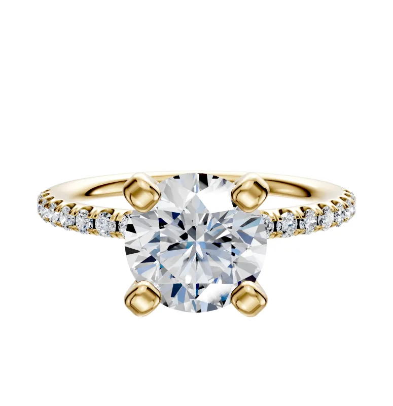 18K Yellow Gold 4 Prong Classic Dome 1-Row-Pave 2.5mm Engagement Ring sold by Promise By Effy