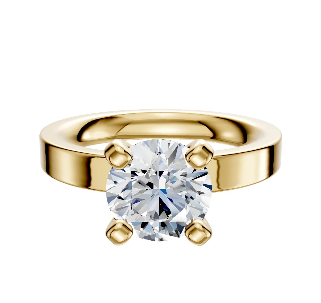 18K Yellow Gold 4 Prong Classic Flat 3.0mm Engagement Ring sold by Promise By Effy