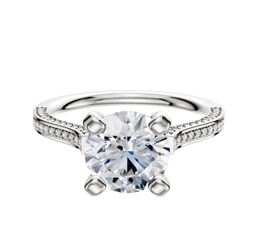 14K White Gold 4 Prong Cathedral Flat 3-Row-Pave 2.0mm Engagement Ring sold by Promise By Effy