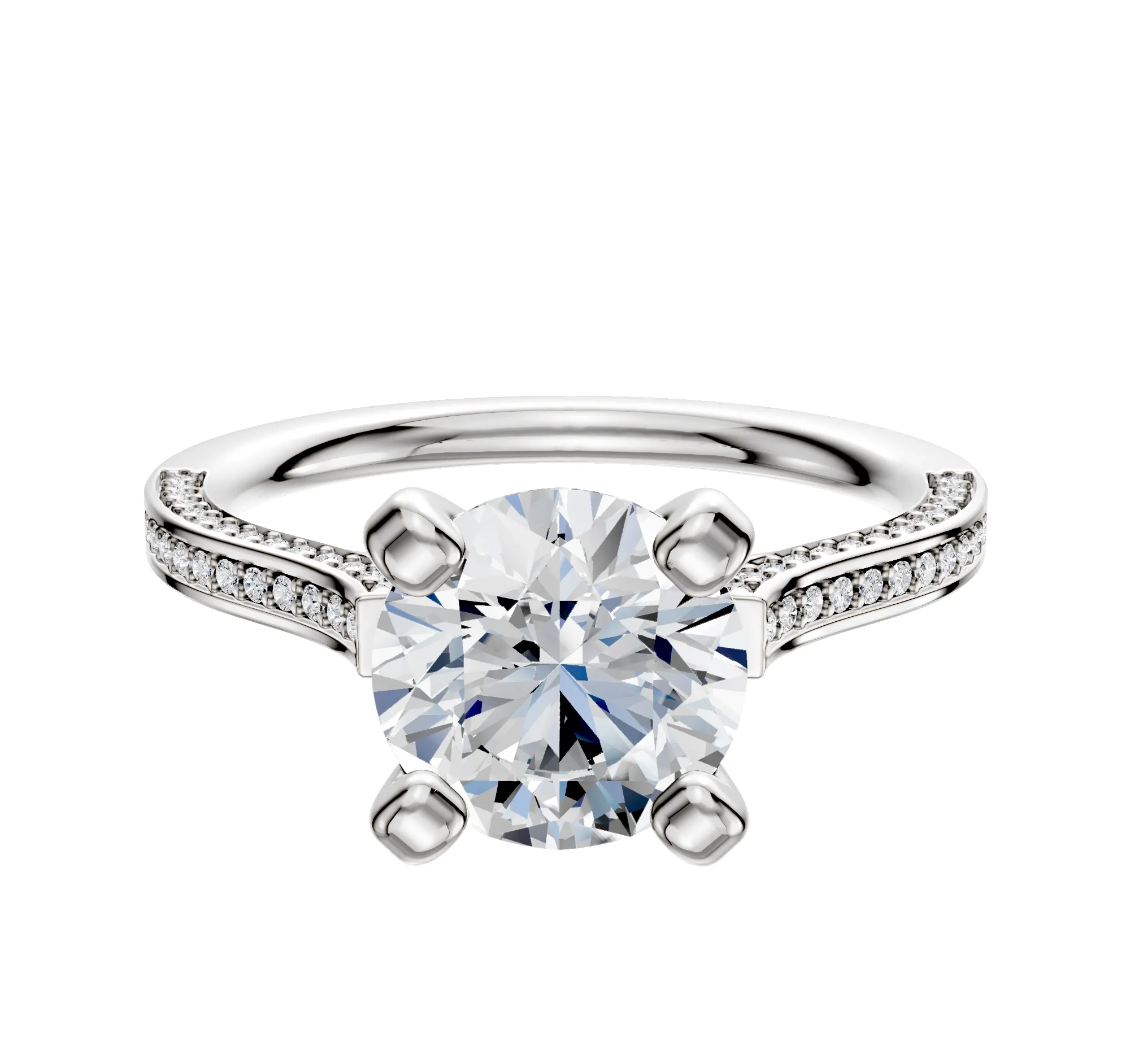 14K White Gold 4 Prong Cathedral Flat 3-Row-Pave 2.0mm Engagement Ring sold by Promise By Effy