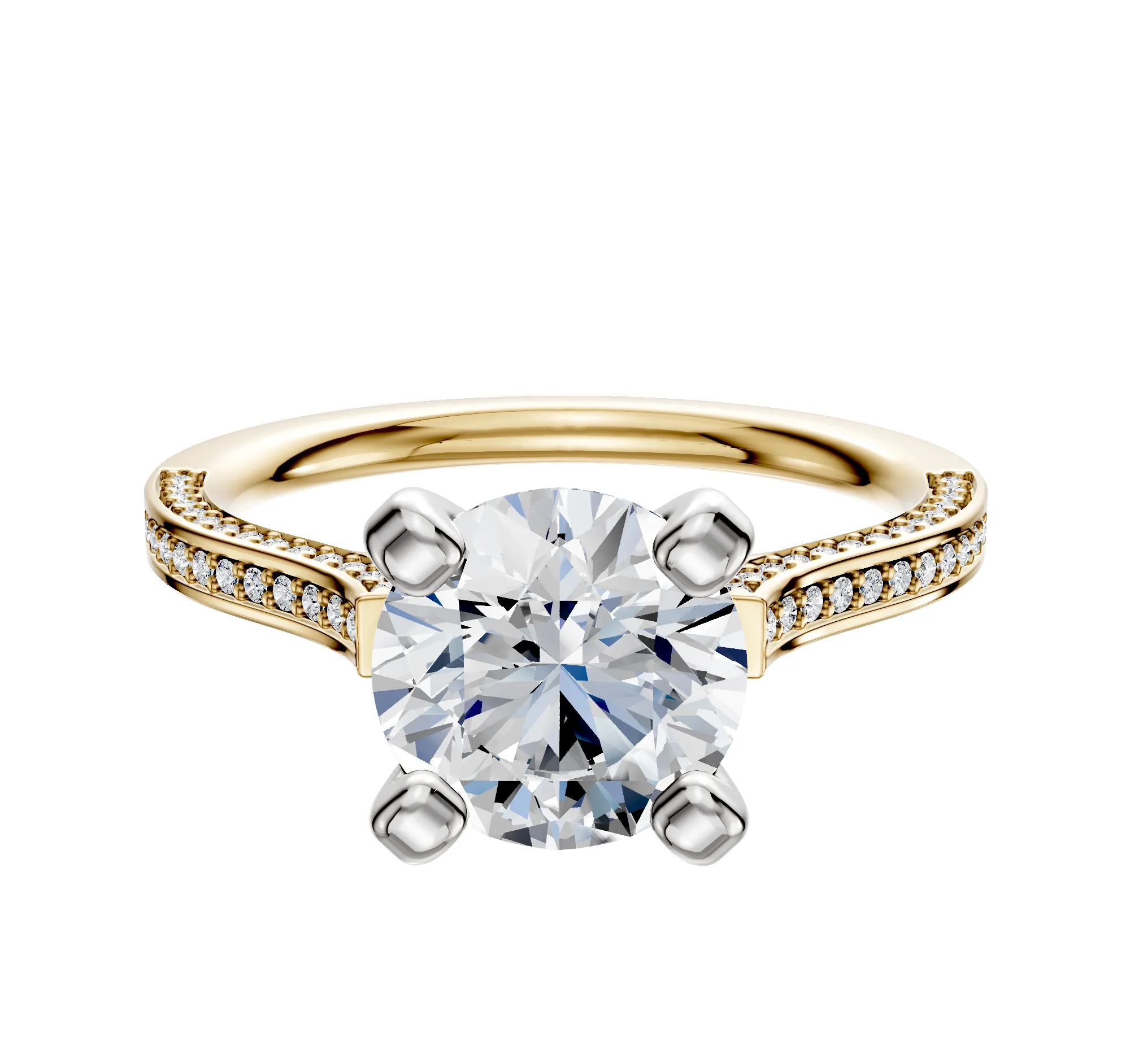 14K Two Tone 4 Prong Cathedral Flat 3-Row-Pave 2.0mm Engagement Ring sold by Promise By Effy