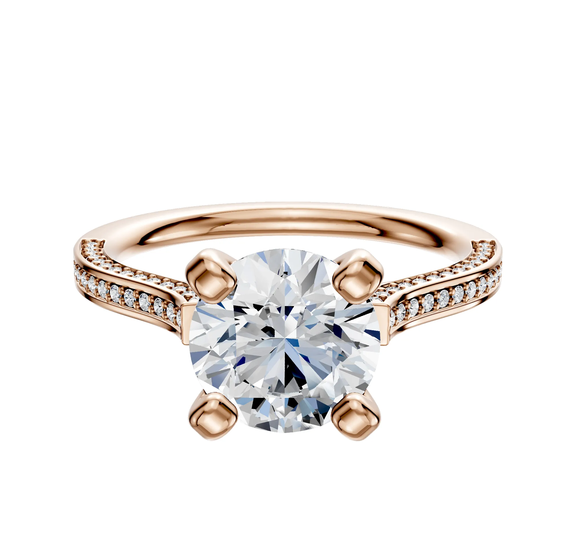 14K Rose Gold 4 Prong Cathedral Flat 3-Row-Pave 2.0mm Engagement Ring sold by Promise By Effy