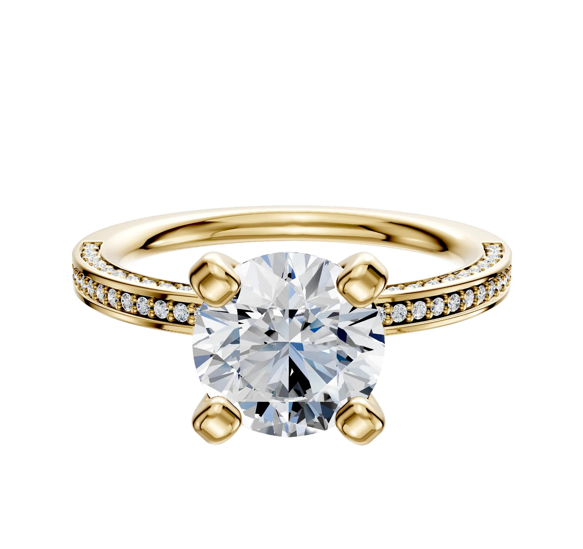 14K Yellow Gold 4 Prong Classic Flat 3-Row-Pave 2.0mm Engagement Ring sold by Promise By Effy