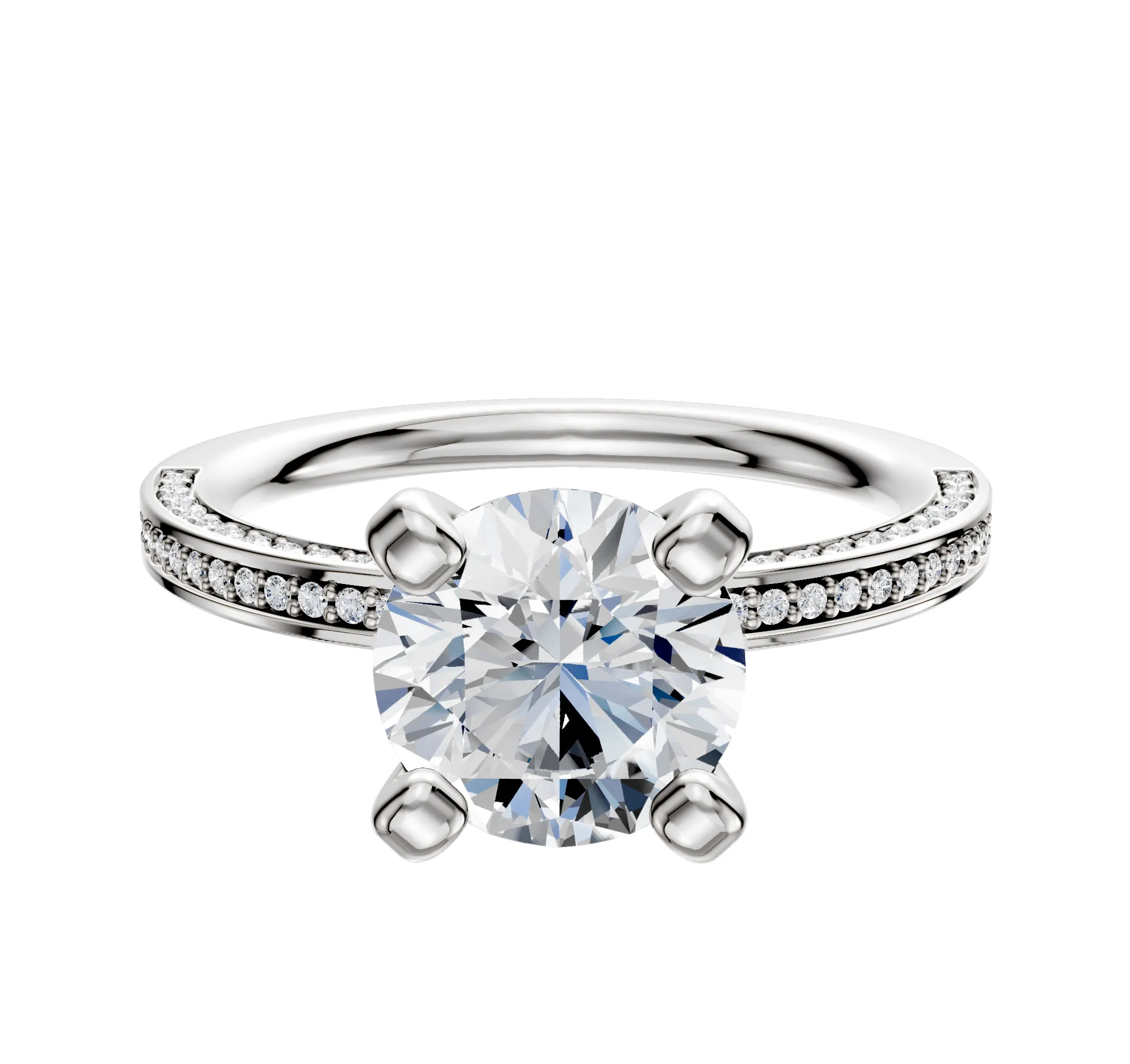 Platinum 4 Prong Classic Flat 3-Row-Pave 2.0mm Engagement Ring sold by Promise By Effy