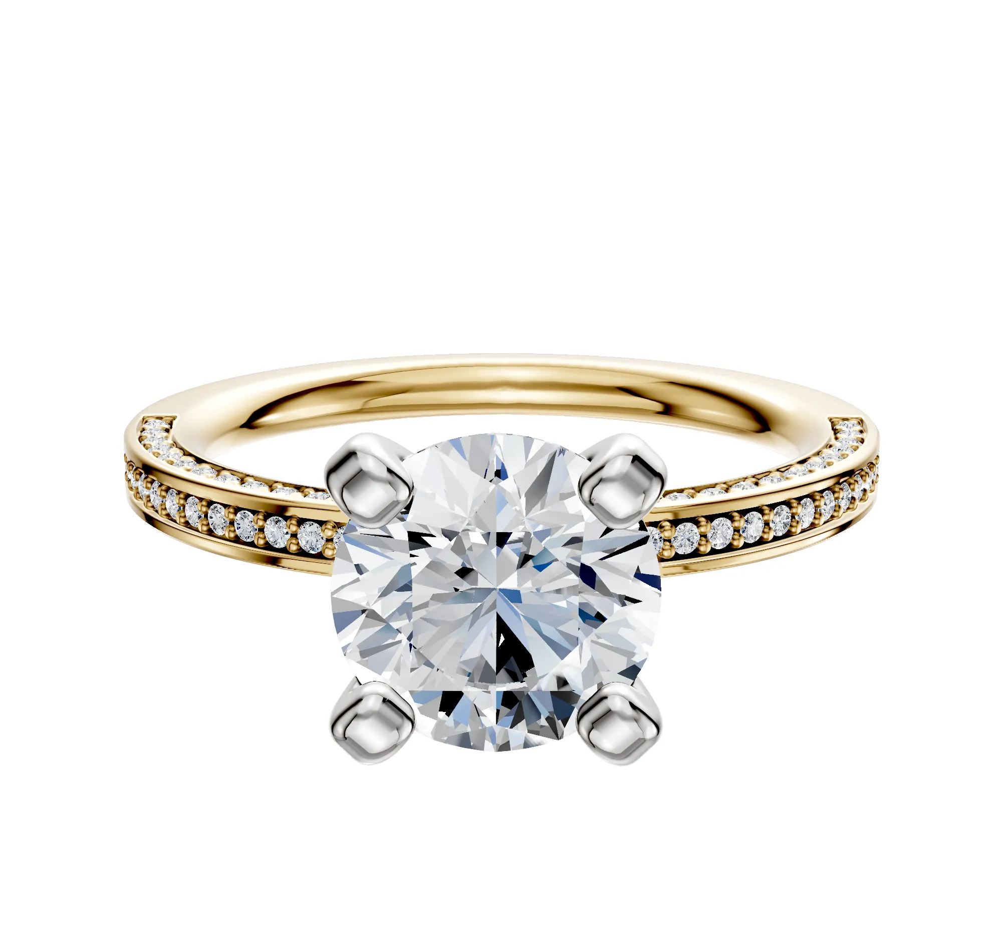 18K Two Tone 4 Prong Classic Flat 3-Row-Pave 2.0mm Engagement Ring sold by Promise By Effy