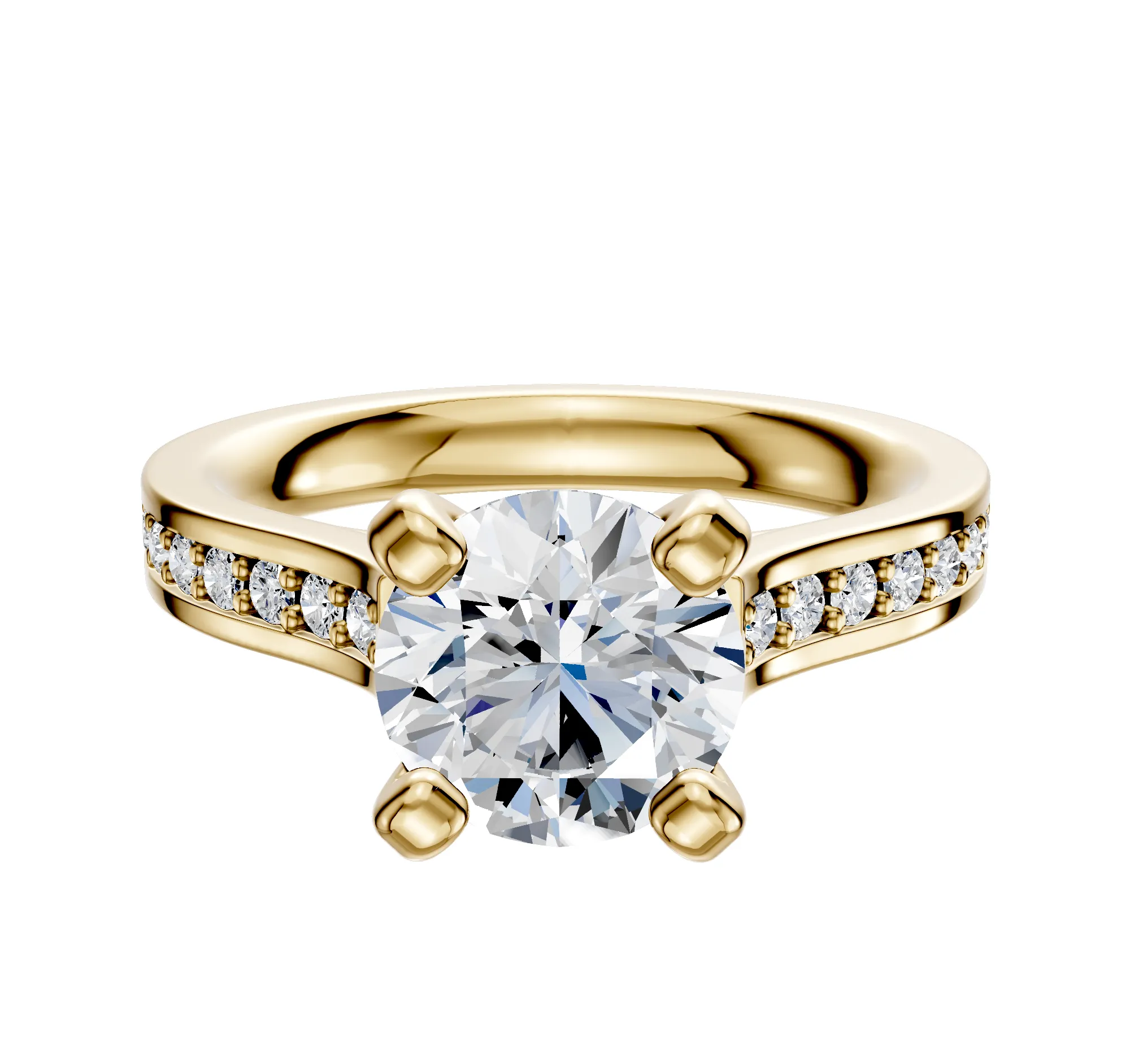 18K Yellow Gold 4 Prong Cathedral Flat 1-Row-Pave 2.5mm Engagement Ring sold by Promise By Effy