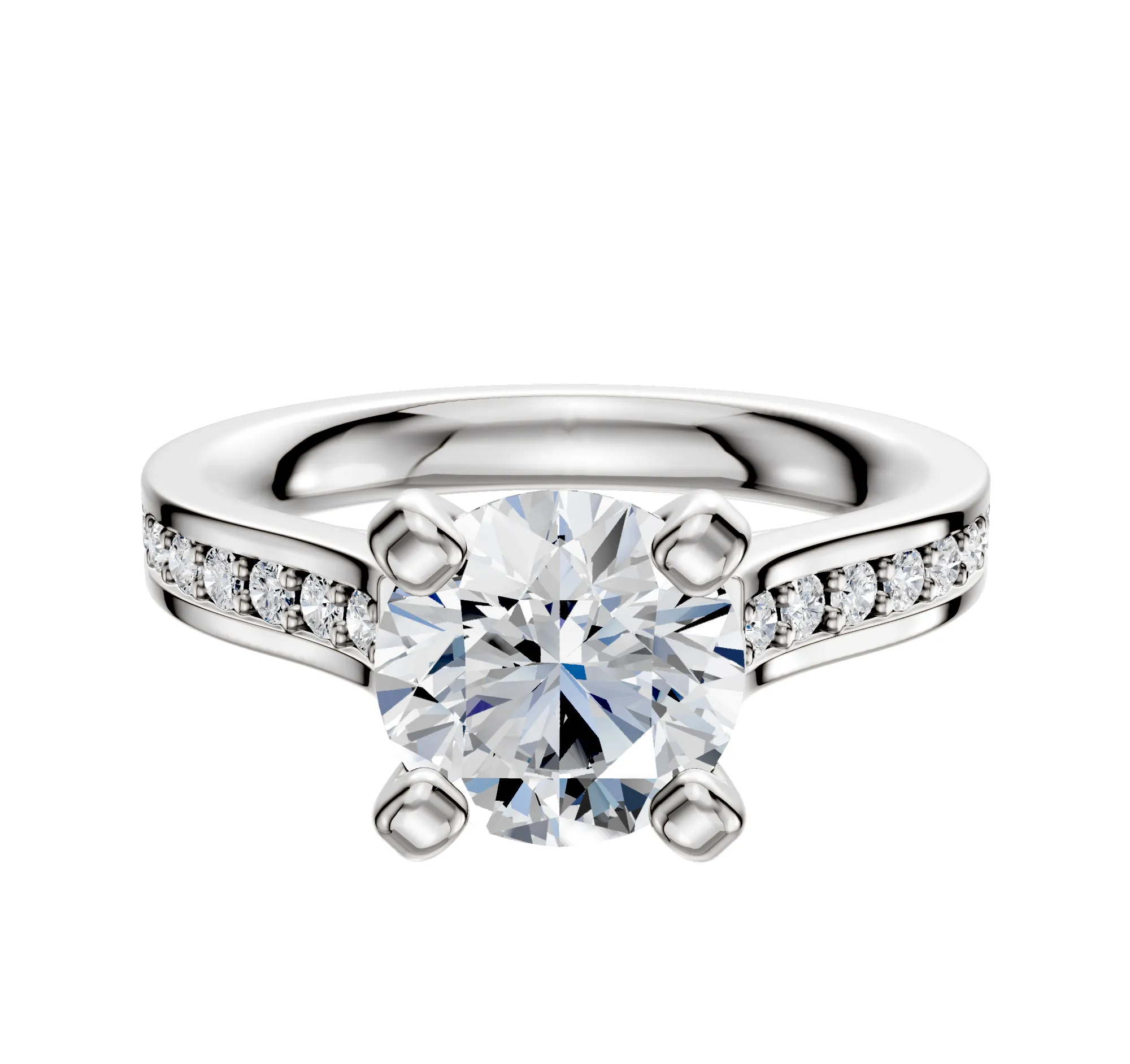 18K White Gold 4 Prong Cathedral Flat 1-Row-Pave 2.5mm Engagement Ring sold by Promise By Effy