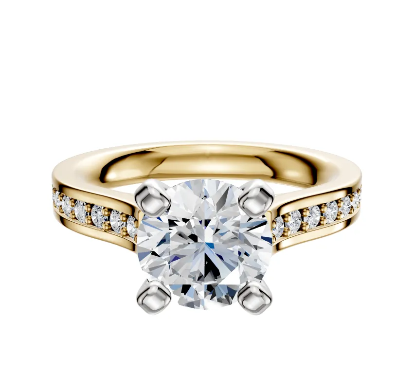 18K Two Tone 4 Prong Cathedral Flat 1-Row-Pave 2.5mm Engagement Ring sold by Promise By Effy
