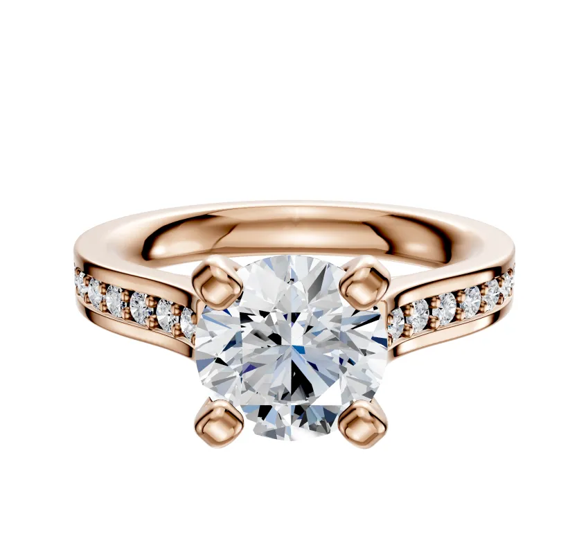 18K Rose Gold 4 Prong Cathedral Flat 1-Row-Pave 2.5mm Engagement Ring sold by Promise By Effy