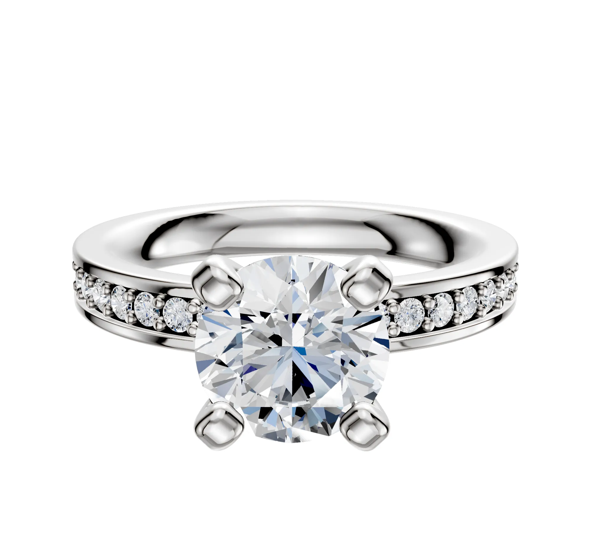 14K White Gold 4 Prong Classic Flat 1-Row-Pave 2.5mm Engagement Ring sold by Promise By Effy