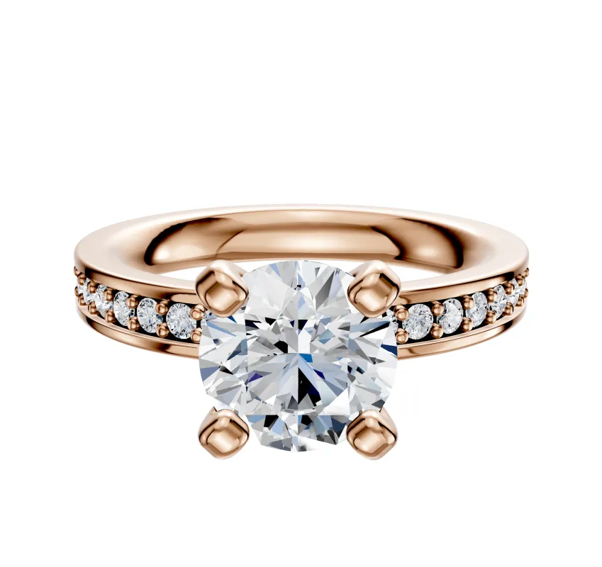 14K Rose Gold 4 Prong Classic Flat 1-Row-Pave 2.5mm Engagement Ring sold by Promise By Effy