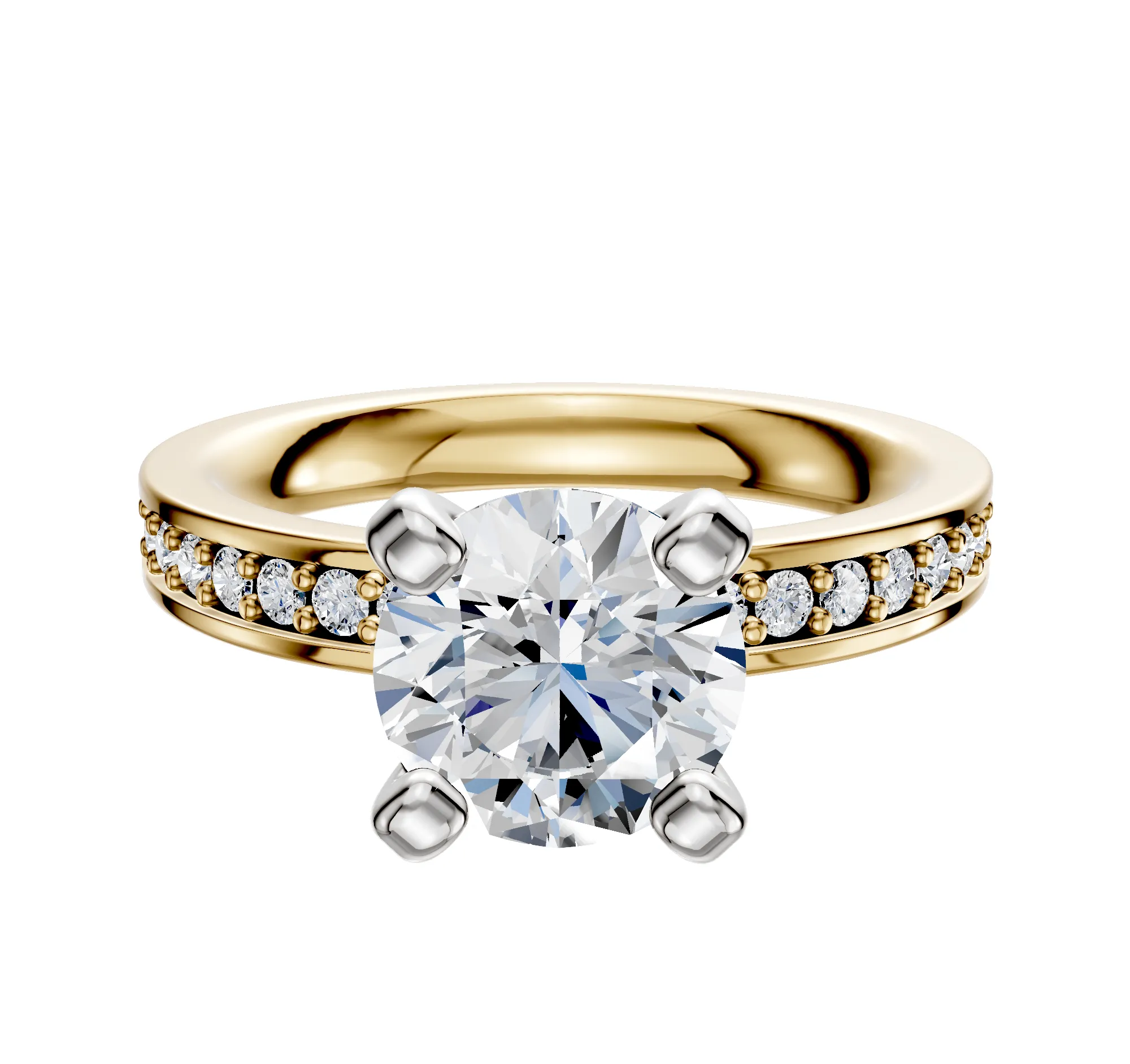 14K Two Tone 4 Prong Classic Flat 1-Row-Pave 2.5mm Engagement Ring sold by Promise By Effy