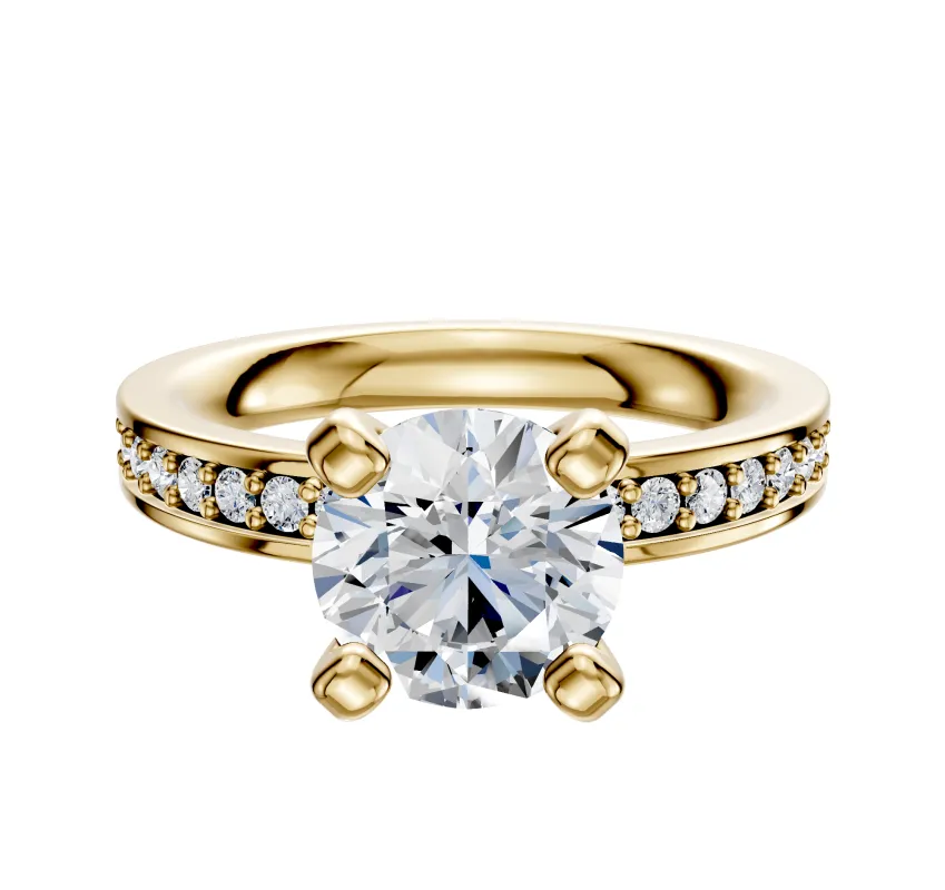 18K Yellow Gold 4 Prong Classic Flat 1-Row-Pave 2.5mm Engagement Ring sold by Promise By Effy