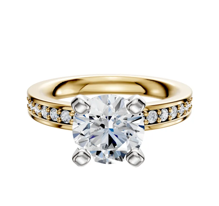 18K Two Tone 4 Prong Classic Flat 1-Row-Pave 2.5mm Engagement Ring sold by Promise By Effy