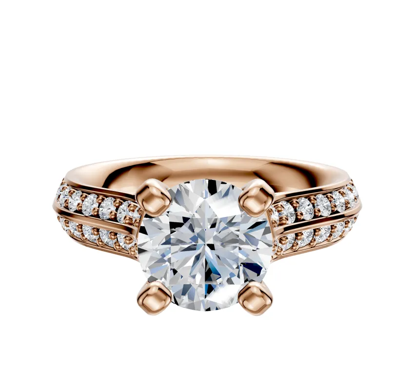14K Rose Gold 4 Prong Cathedral Knife Edge 1-Row-Pave 2.5mm Engagement Ring sold by Promise By Effy