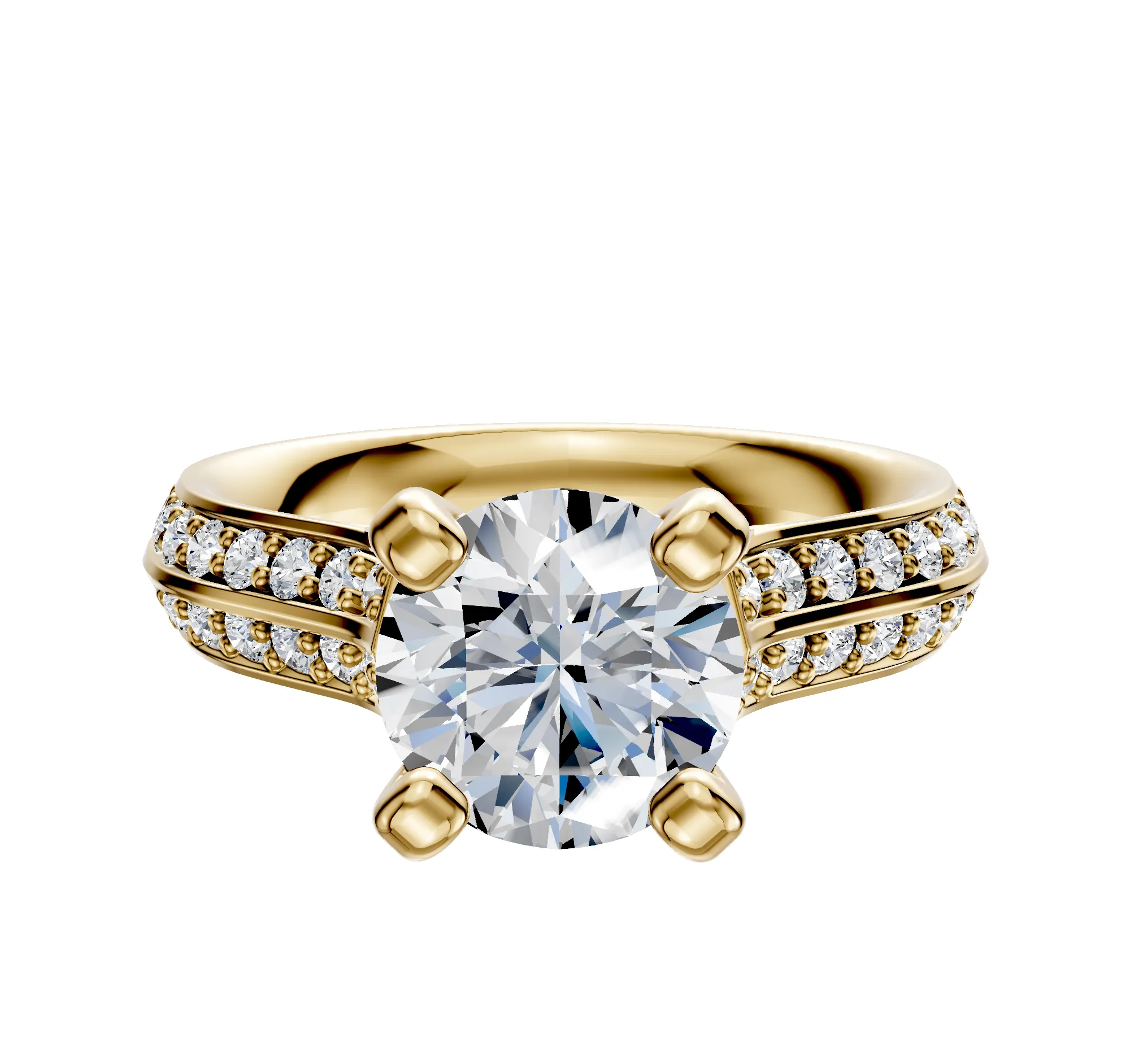 14K Yellow Gold 4 Prong Cathedral Knife Edge 1-Row-Pave 2.5mm Engagement Ring sold by Promise By Effy