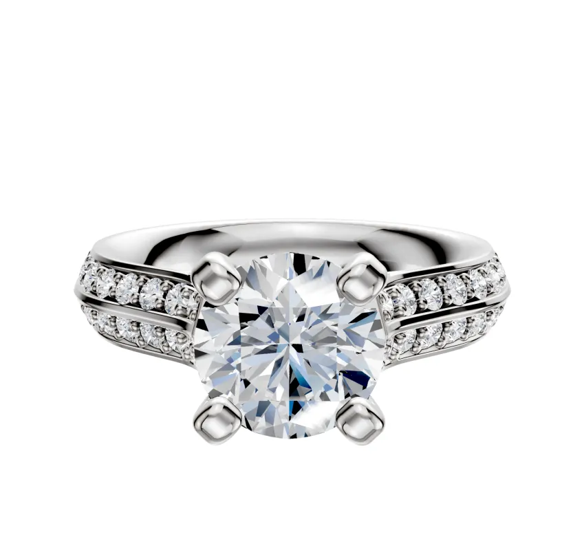 18K White Gold 4 Prong Cathedral Knife Edge 1-Row-Pave 2.5mm Engagement Ring sold by Promise By Effy