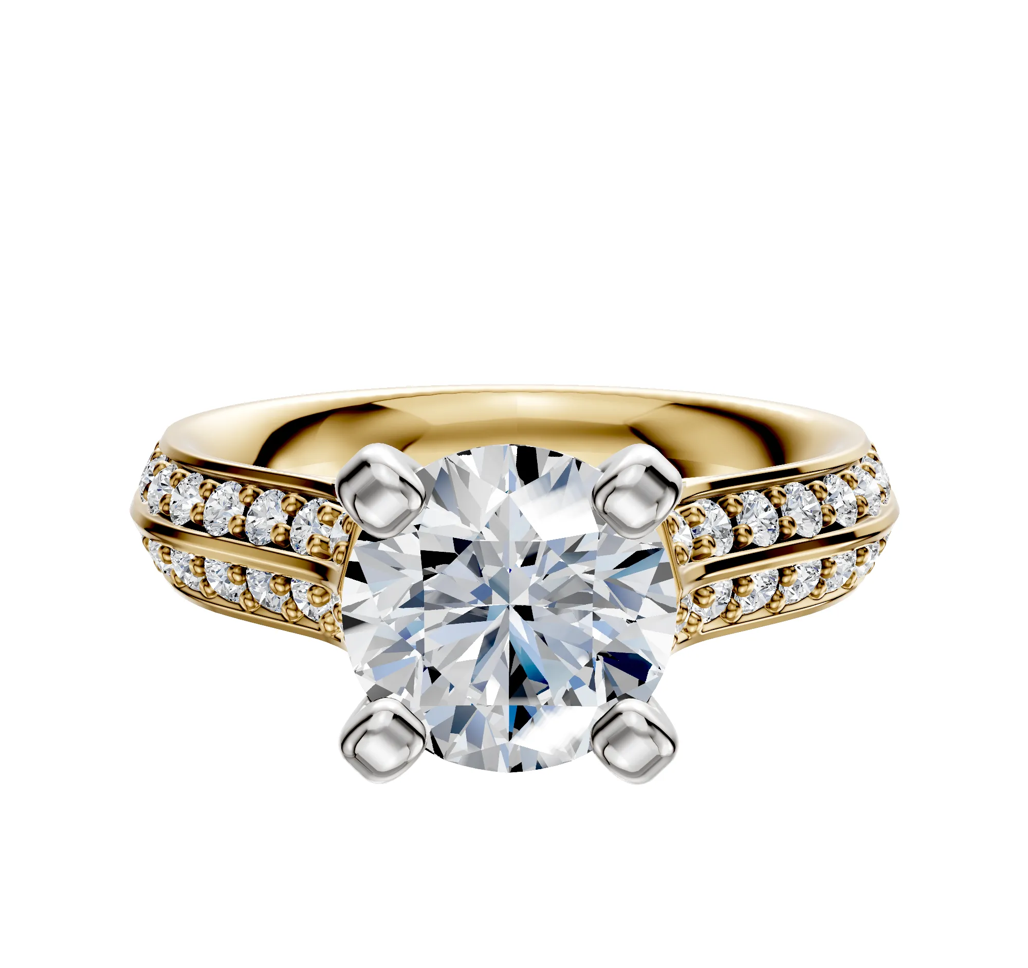 18K Two Tone 4 Prong Cathedral Knife Edge 1-Row-Pave 2.5mm Engagement Ring sold by Promise By Effy