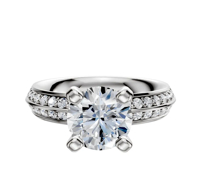 14K White Gold 4 Prong Classic Knife Edge 1-Row-Pave 2.5mm Engagement Ring sold by Promise By Effy