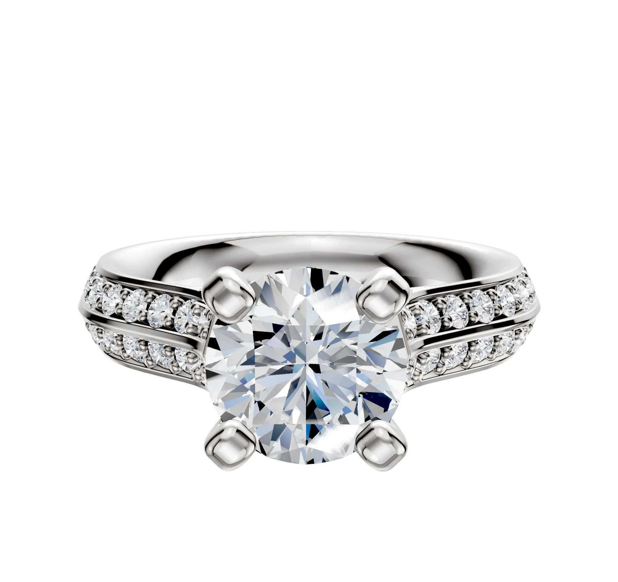 Platinum 4 Prong Cathedral Knife Edge 1-Row-Pave 2.5mm Engagement Ring sold by Promise By Effy