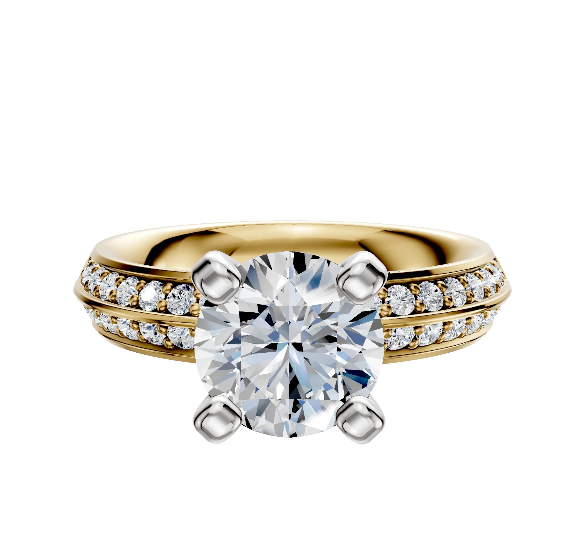 14K Two Tone 4 Prong Classic Knife Edge 1-Row-Pave 2.5mm Engagement Ring sold by Promise By Effy