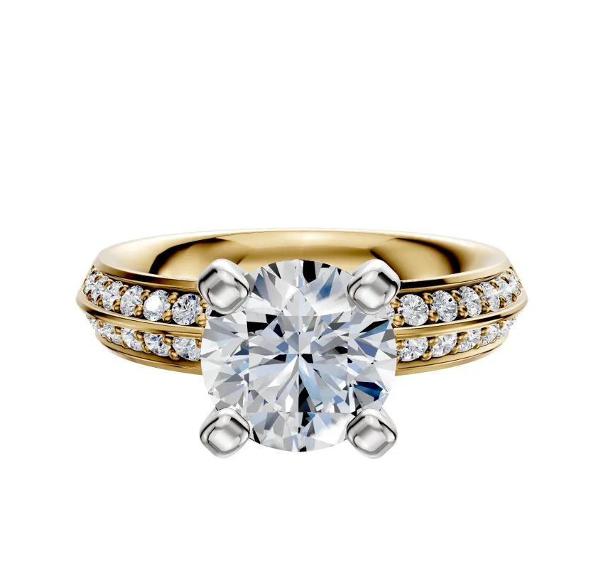 18K Two Tone 4 Prong Classic Knife Edge 1-Row-Pave 2.5mm Engagement Ring sold by Promise By Effy