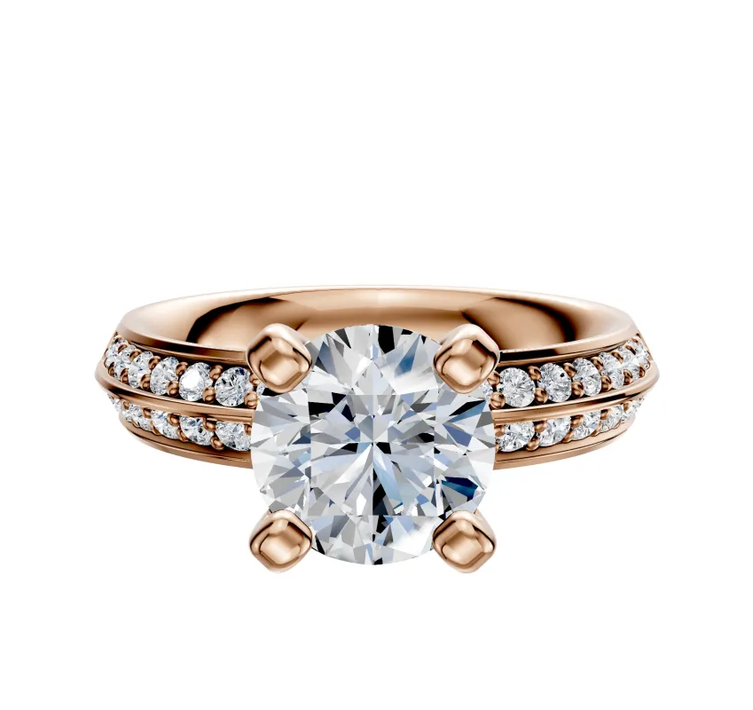 18K Rose Gold 4 Prong Classic Knife Edge 1-Row-Pave 2.5mm Engagement Ring sold by Promise By Effy