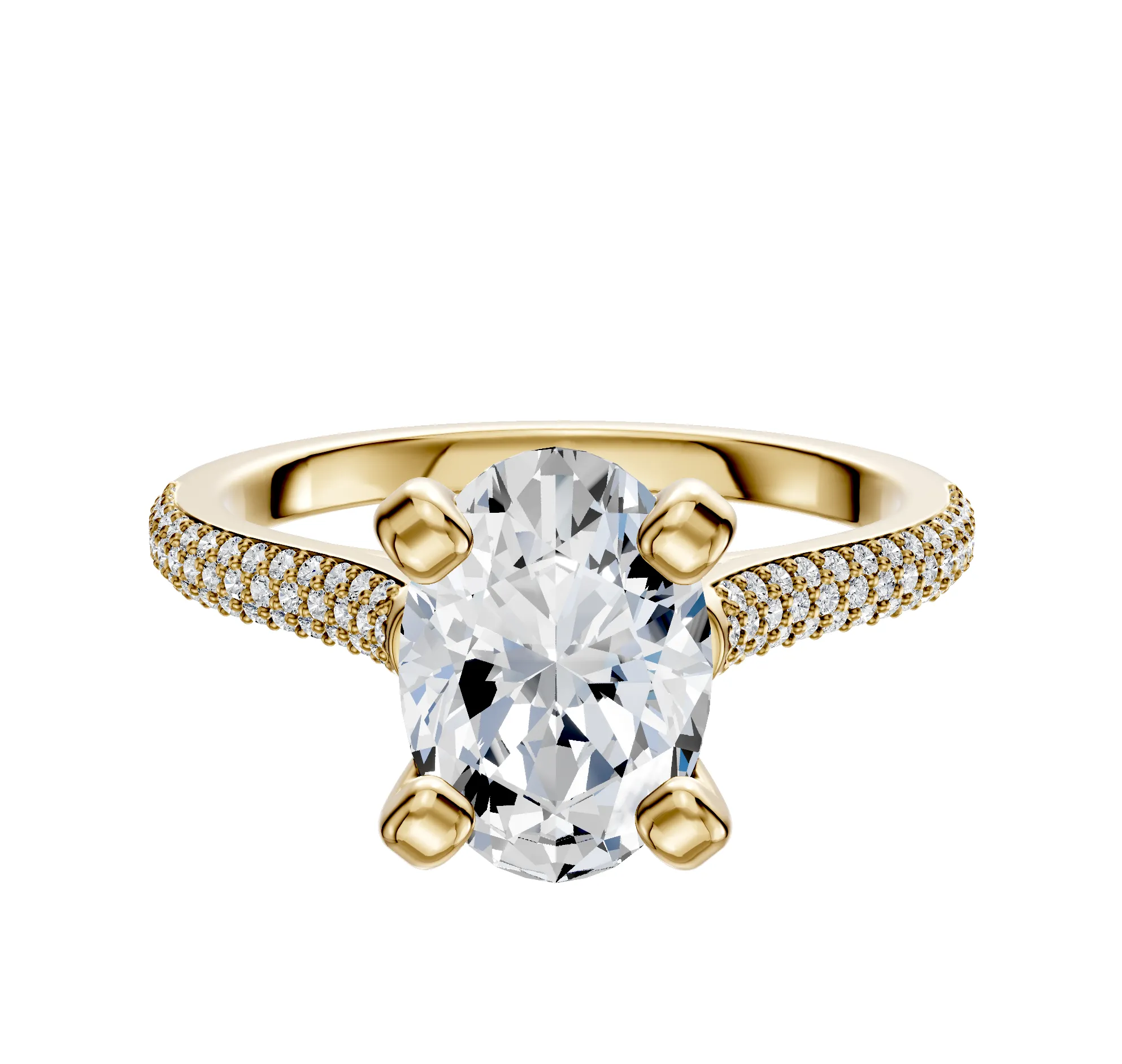 14K Yellow Gold 4 Prong Cathedral Dome 3-Row-Pave 2.0mm Engagement Ring sold by Promise By Effy