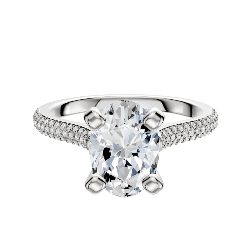 14K White Gold 4 Prong Cathedral Dome 3-Row-Pave 2.0mm Engagement Ring sold by Promise By Effy