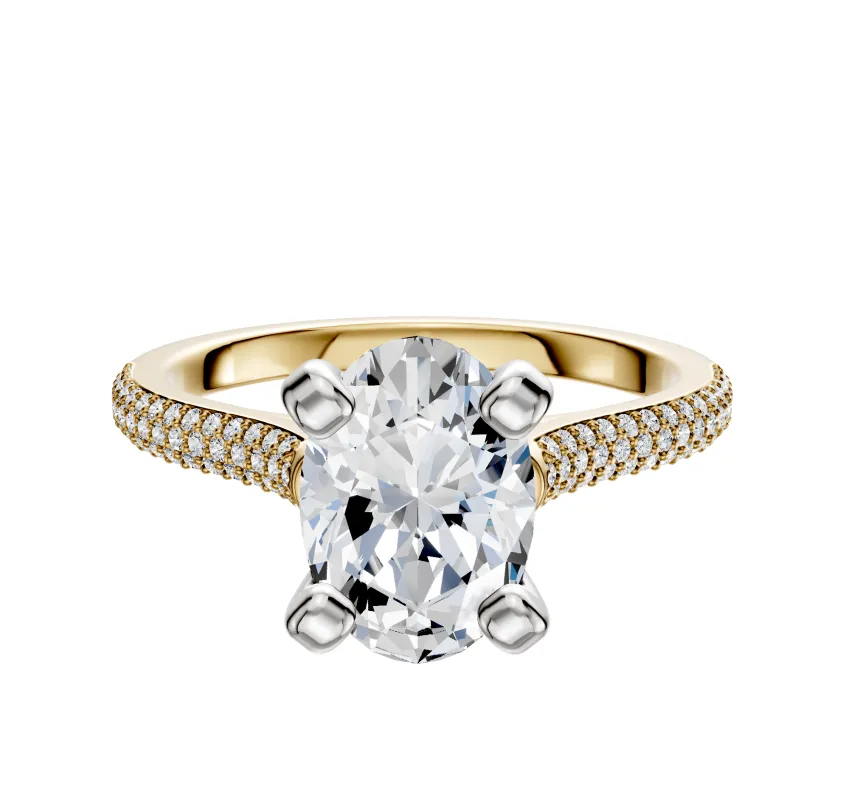 14K Two Tone 4 Prong Cathedral Dome 3-Row-Pave 2.0mm Engagement Ring sold by Promise By Effy