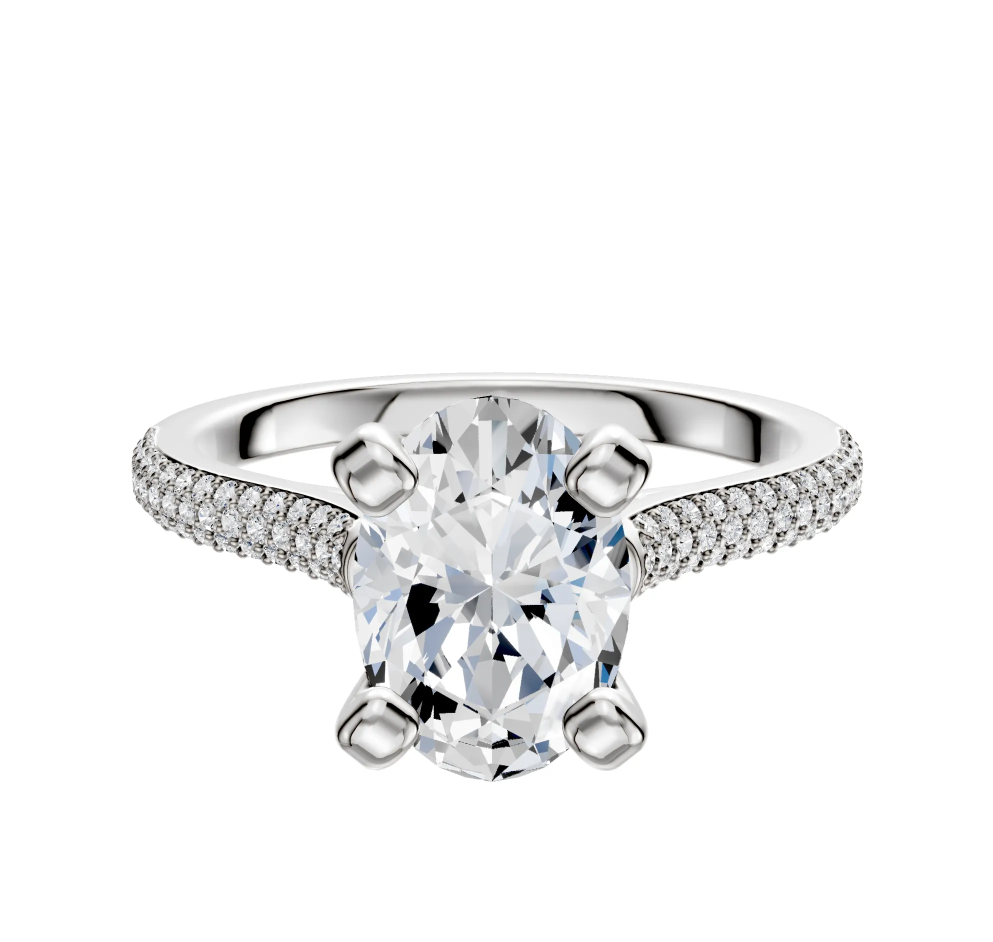 Platinum 4 Prong Cathedral Dome 3-Row-Pave 2.0mm Engagement Ring sold by Promise By Effy