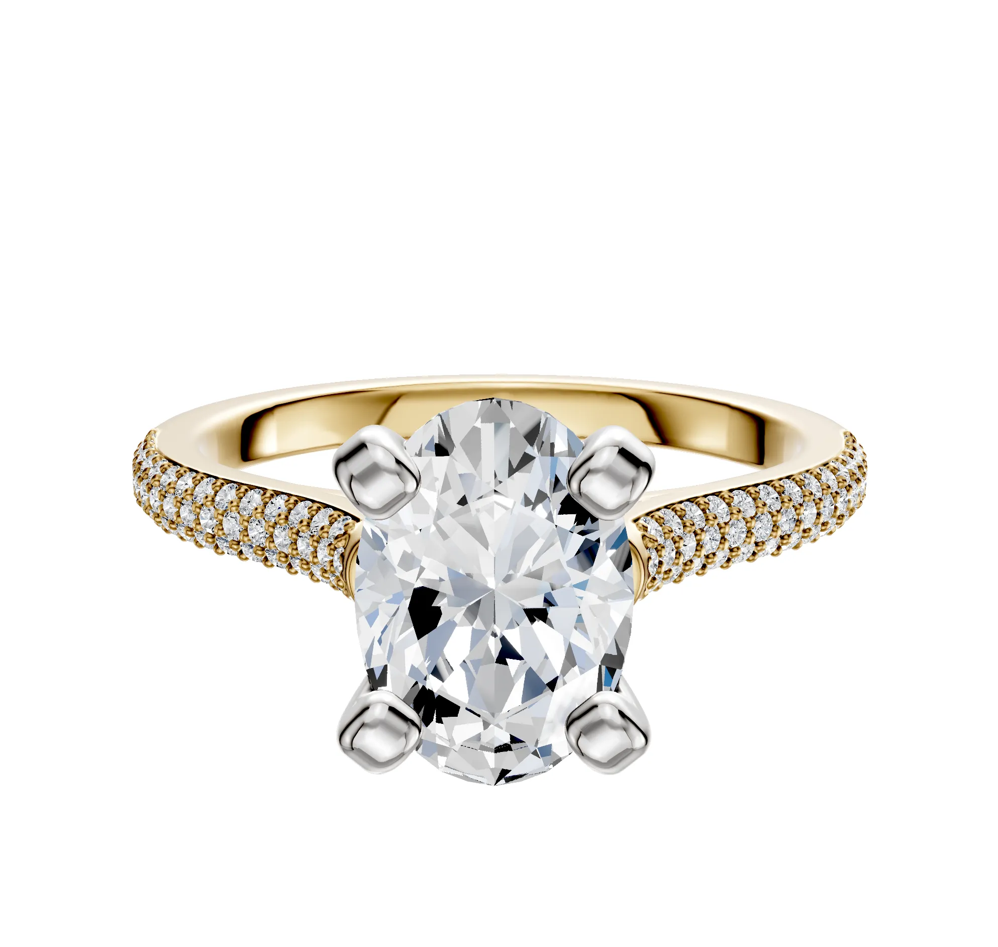 18K Two Tone 4 Prong Cathedral Dome 3-Row-Pave 2.0mm Engagement Ring sold by Promise By Effy