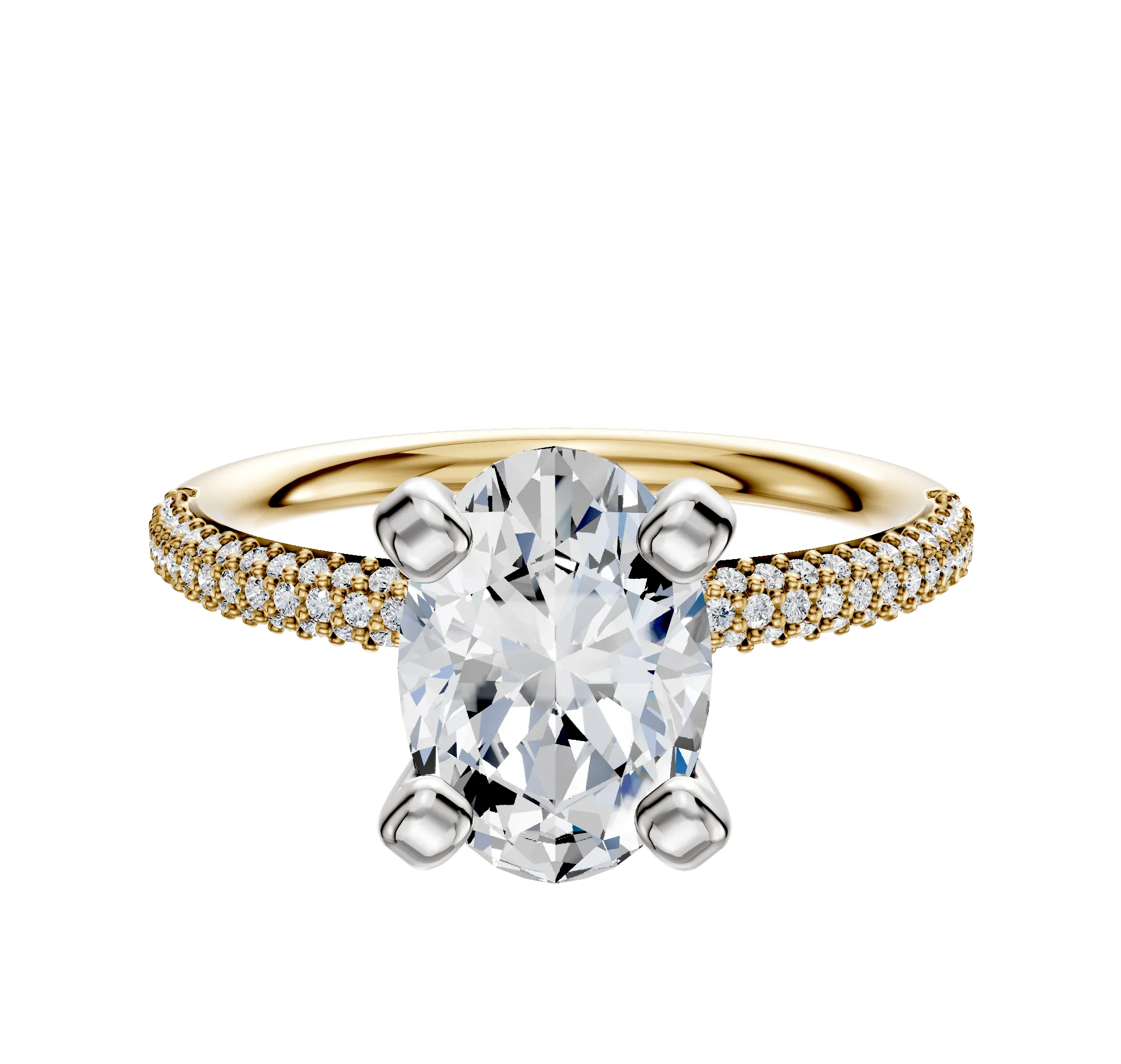 14K Two Tone 4 Prong Classic Dome 3-Row-Pave 2.0mm Engagement Ring sold by Promise By Effy