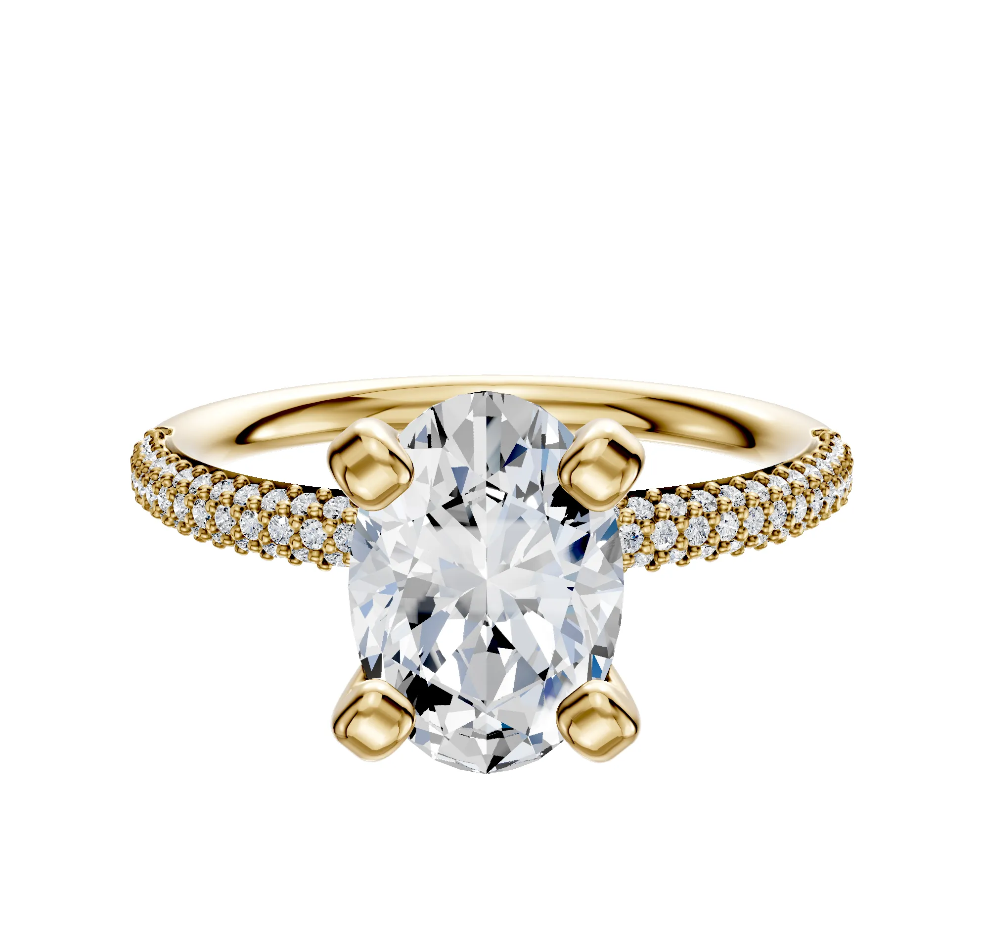 18K Yellow Gold 4 Prong Classic Dome 3-Row-Pave 2.0mm Engagement Ring sold by Promise By Effy