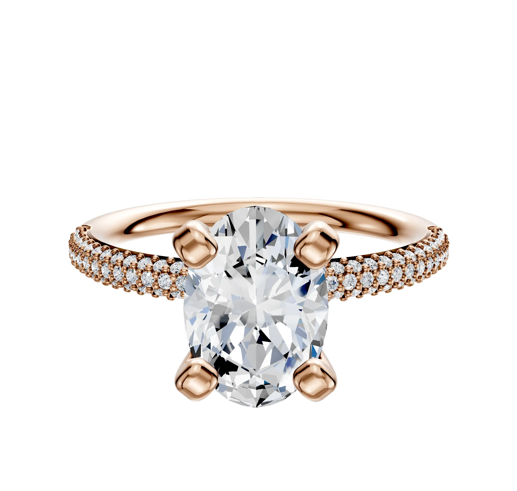 18K Rose Gold 4 Prong Classic Dome 3-Row-Pave 2.0mm Engagement Ring sold by Promise By Effy