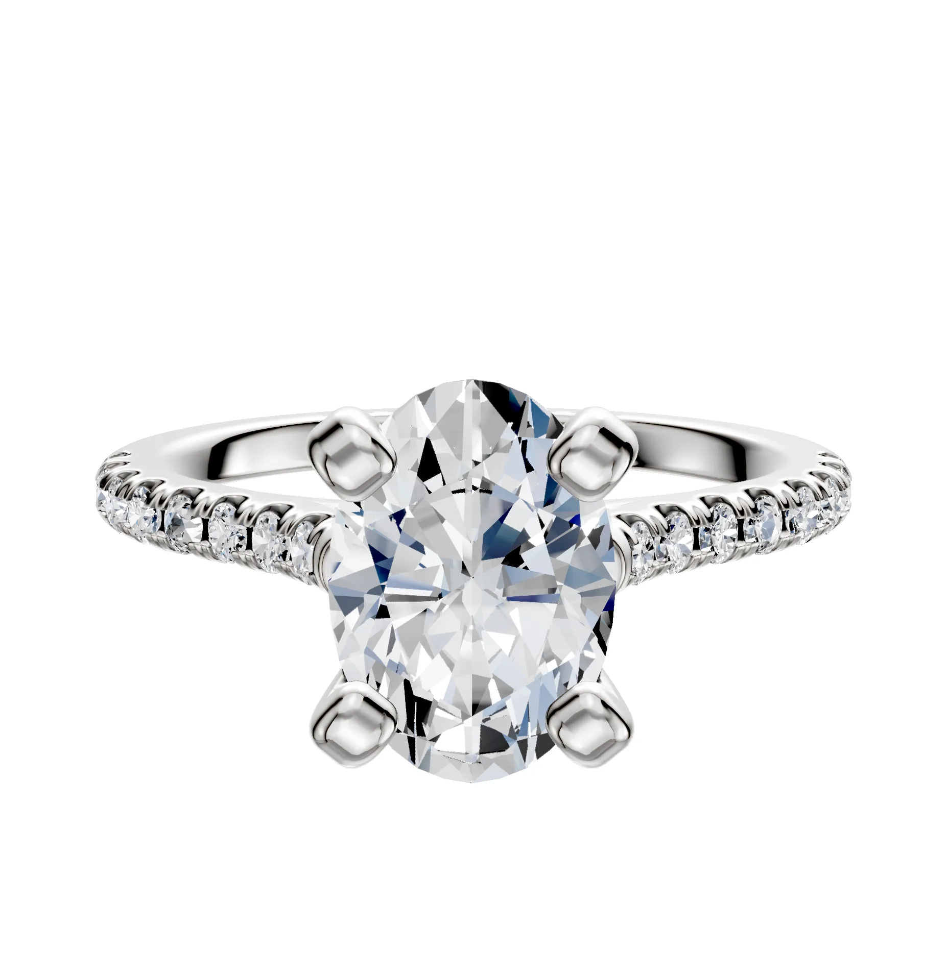14K White Gold 4 Prong Cathedral Dome 1-Row-Pave 2.5mm Engagement Ring sold by Promise By Effy
