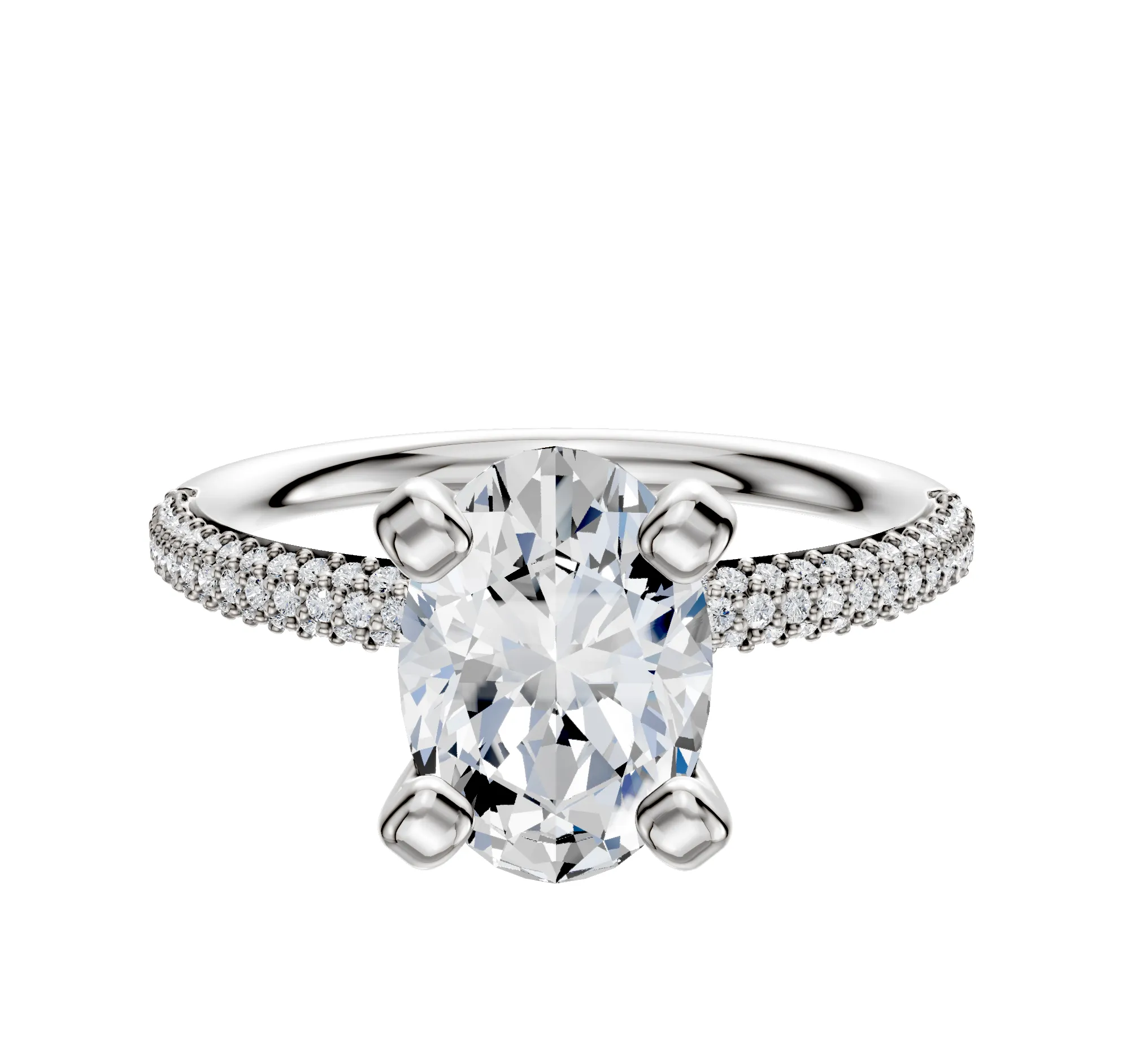 Platinum 4 Prong Classic Dome 3-Row-Pave 2.0mm Engagement Ring sold by Promise By Effy