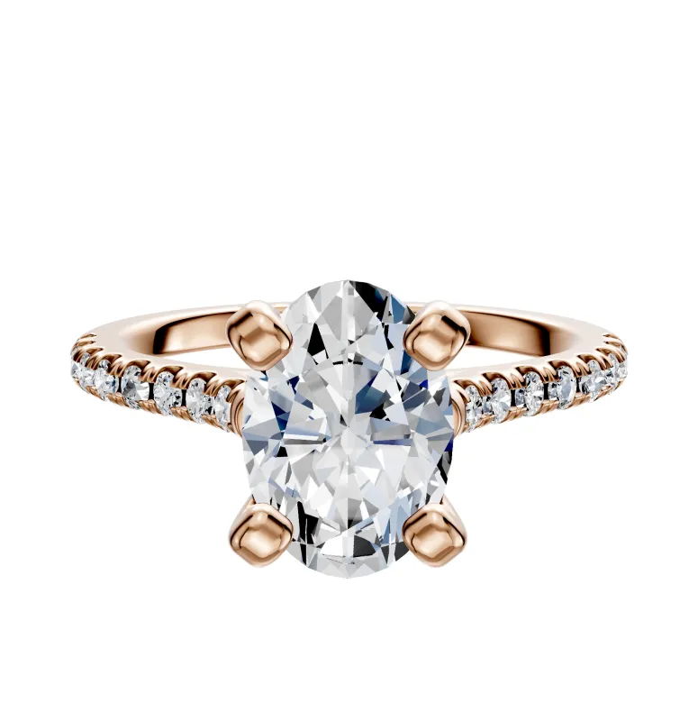 18K Rose Gold 4 Prong Cathedral Dome 1-Row-Pave 2.5mm Engagement Ring sold by Promise By Effy