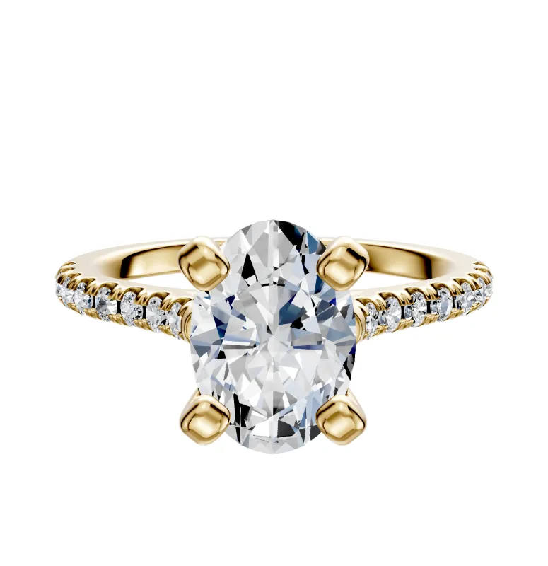 18K Yellow Gold 4 Prong Cathedral Dome 1-Row-Pave 2.5mm Engagement Ring sold by Promise By Effy
