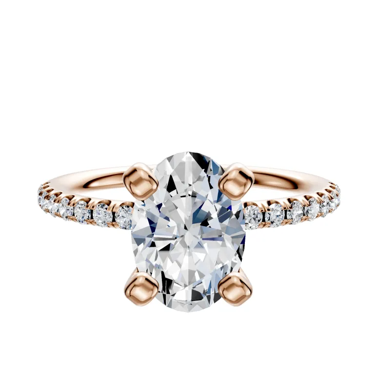 14K Rose Gold 4 Prong Classic Dome 1-Row-Pave 2.5mm Engagement Ring sold by Promise By Effy